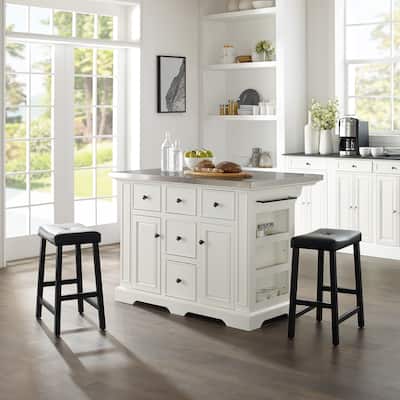 Julia Island with Upholstered Saddle Stools - N/A