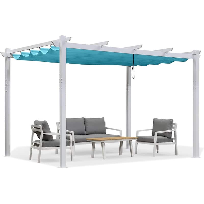 PURPLE LEAF Gazebo White Aluminium Outdoor Retractable Pergola with Canopy Cover