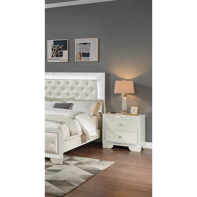 1pc Nightstand Bedside Table 2x Drawers w Mirror Glass Panel