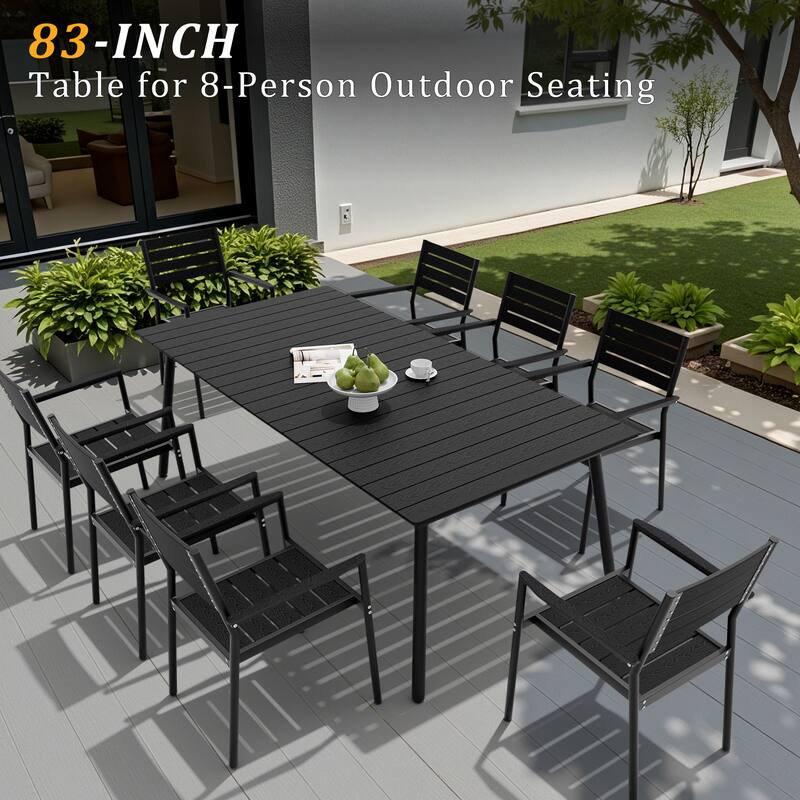 Pellebant Outdoor Rectangle Aluminum Dining Table with Umbrella Hole