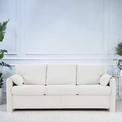 76.77" Chenille 3-Seater Sofa with Wrap-Around Barrel Backrest - Sturdy Wooden And Lron Frame