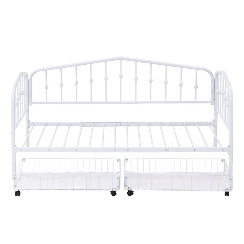 HomeRoots White Metal Twin Bed Frame With Drawers