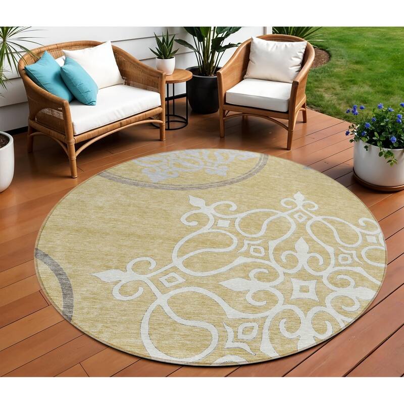 HomeRoots Floral Medallion Transitional Rectangle Outdoor Rug - 8' Round