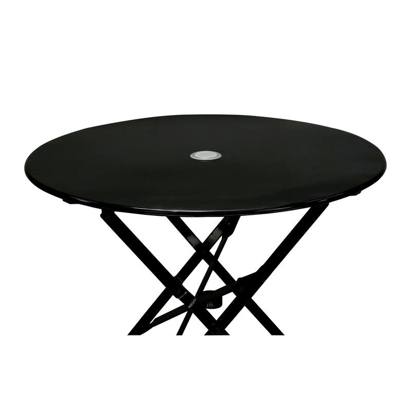 30" Black Rounded Aluminum Folding Outdoor Bistro Table with Umbrella Hole