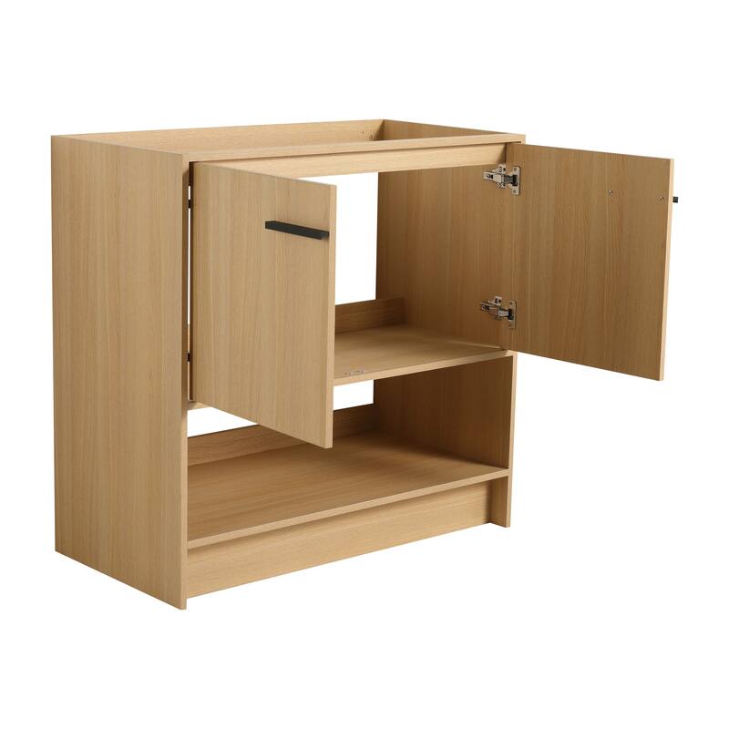 GDFStudio - Lisbon Modern Minimalist Freestanding Bathroom Vanity Cabinet with Soft Close Doors, Open Shelf, Sink NOT INCLUDED