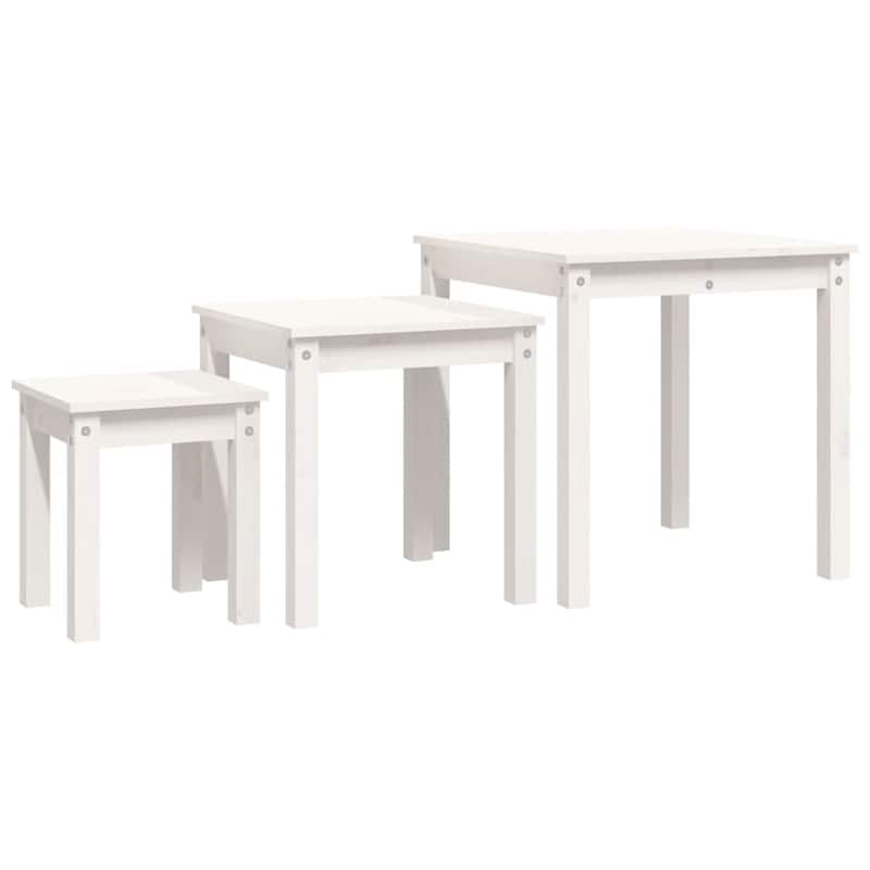 vidaXL Nesting Table White Solid pine wood Small Stackable - 21.7 x 21.7 x 21.7 in
