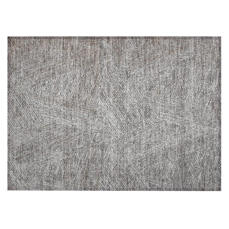 Machine Washable Indoor/ Outdoor Solid Geo Chantille Rug