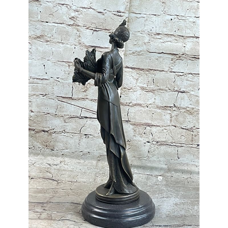 Signed Original Kin 1920 Art Deco Style Woman Bronze Sculpture Figurine