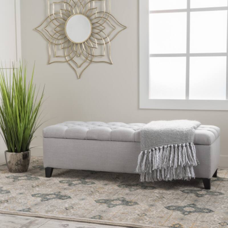 Roomfitters Glouster Storage Ottoman Bench, Button Tufted Fabric with Diamond Stitching