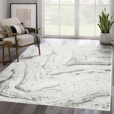 Abani Atlas Collection ATL180A Abstract Grey Green Area Rug