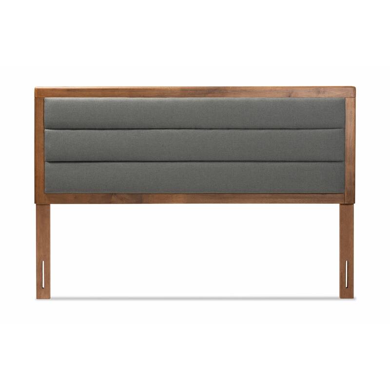 Modern Dark Grey Fabric Upholstered King Size Headboard with Walnut Wood Frame and Soft Foam Padding
