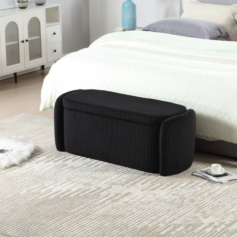 House Hold Storage Ottoman,Bedroom End Bench,Upholstered Fabric Storage Ottoman with Safety Hinge