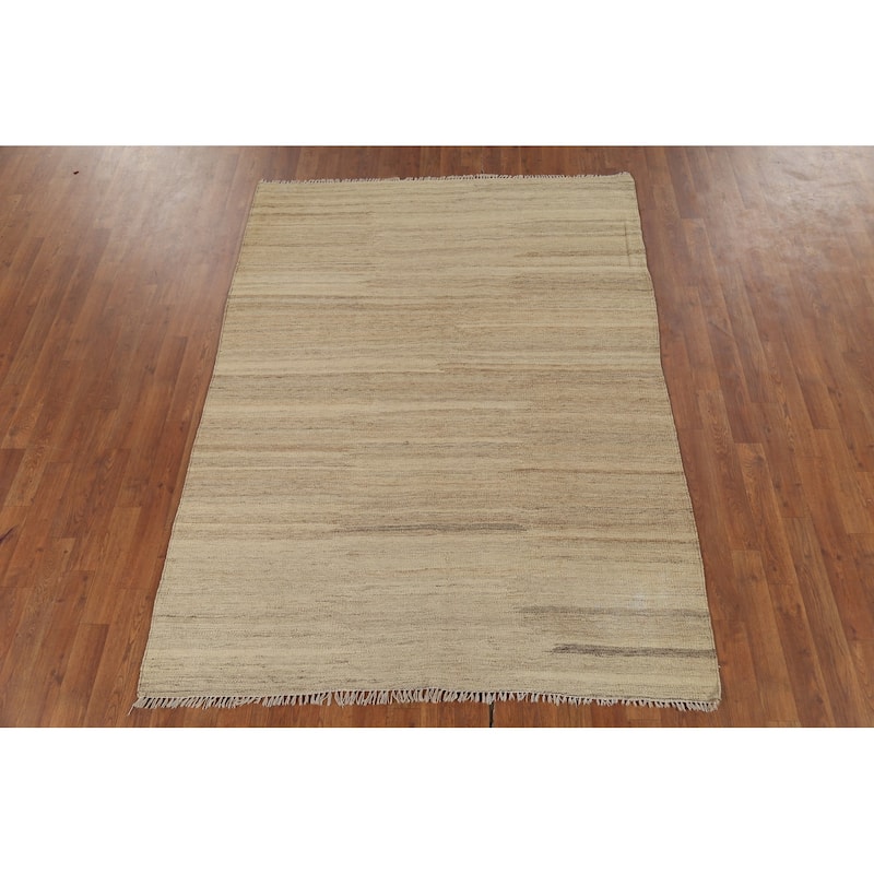 Nomadic Hand-Woven Kilim Persian Vintage Rug Hand-Knotted Wool Carpet - 4'10"x 6'6"