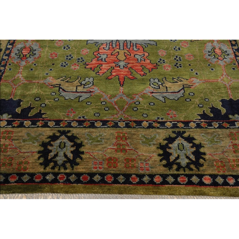 Hand Knotted Green Turkish Oushak Wool Traditional Oriental Rug