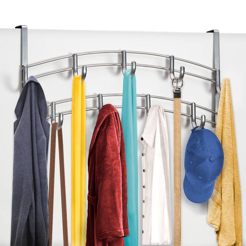 Lynk® Over Door Hooks Rack - 9 Hook Over Door Hanger - Over Door Towel Rack - Over Door Hooks for Hanging Clothes (Platinum)