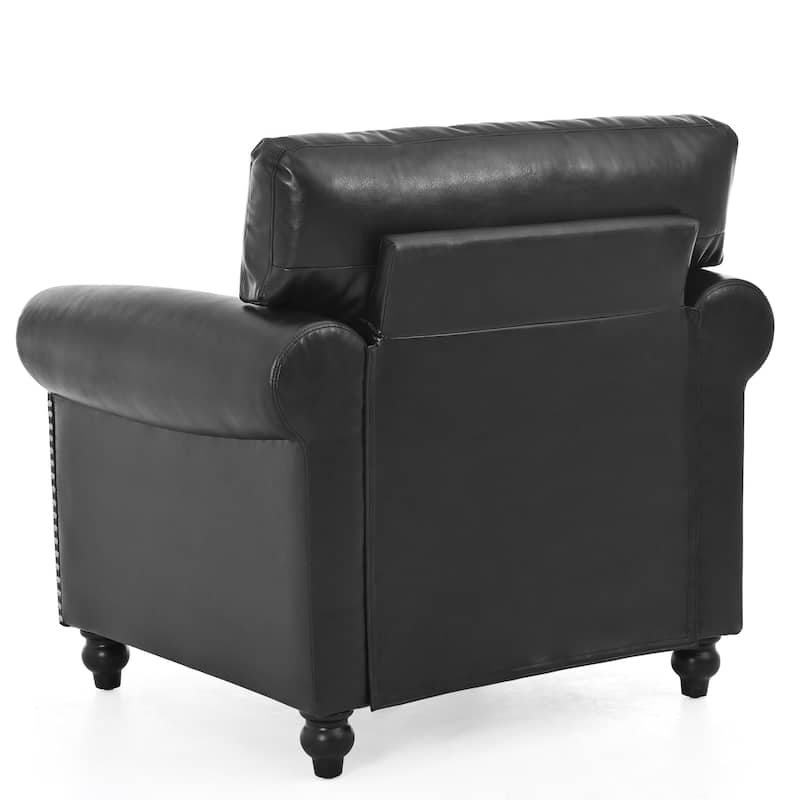 Black PU Modern 37.4" Upholstered Accent Chair with Solid Wood Frame and Nailheads for Living Room