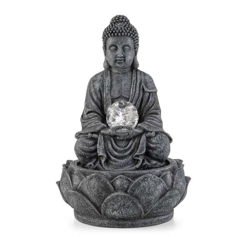 Glitzhome 12"H Zen-Style Polyresin Table Fountain with Pump and LED Light