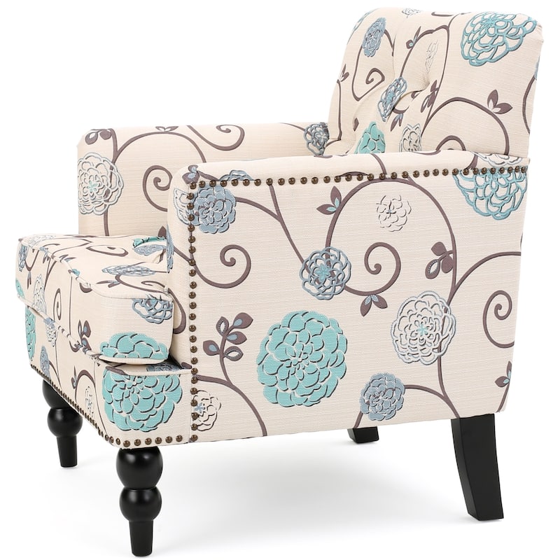 Harrison Floral Fabric Tufted Club Chair by Christopher Knight Home - 28.00" L x 29.50" W x 33.50" H