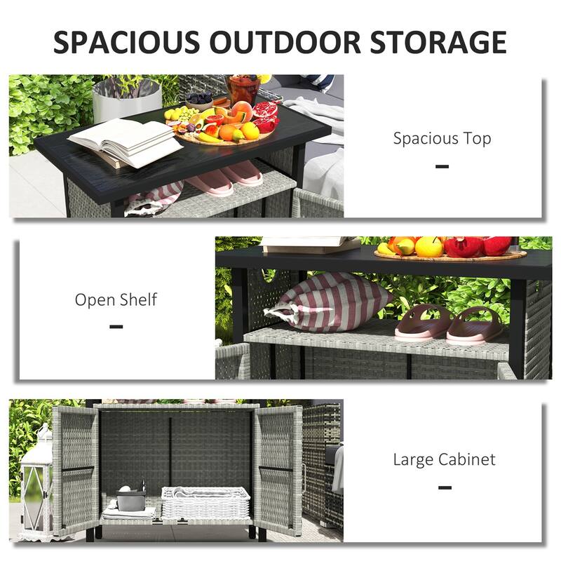 PE Rattan Outdoor Storage Cabinet with Steel Frame and Shelf - 35.4" W x 19.7" D x 35.4" H