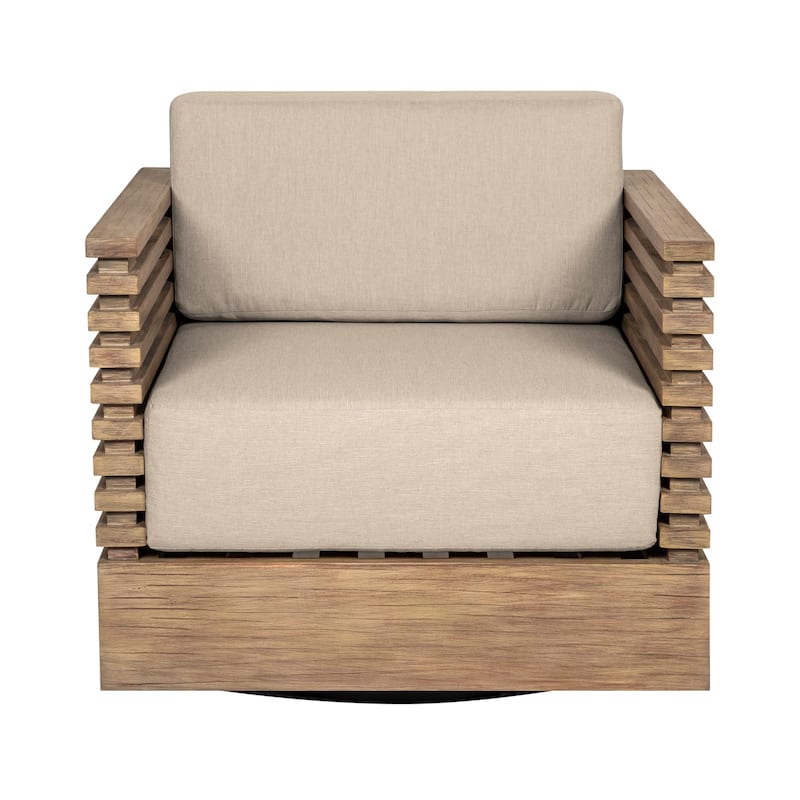 Vivid Swivel Outdoor Patio Chair in Eucalyptus Wood with Olefin Cushions