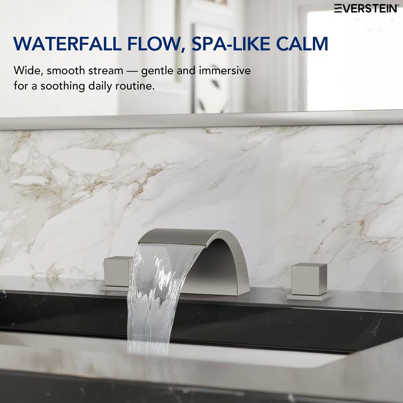 Widespread Bathroom Faucet 3 Hole, Double Handle Waterfall Bathroom Sink Faucet with Drain Assembly