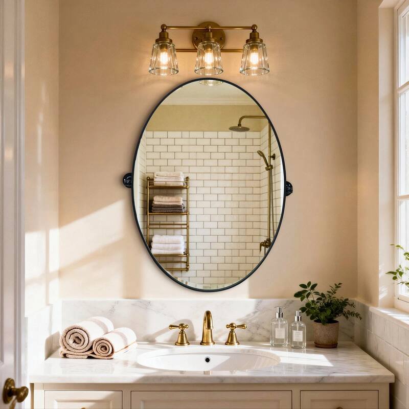 Oval Metal Pivot Bathroom Vanity Mirror Tilting Wall Aluminum Mirrors - 20"L x 28"W