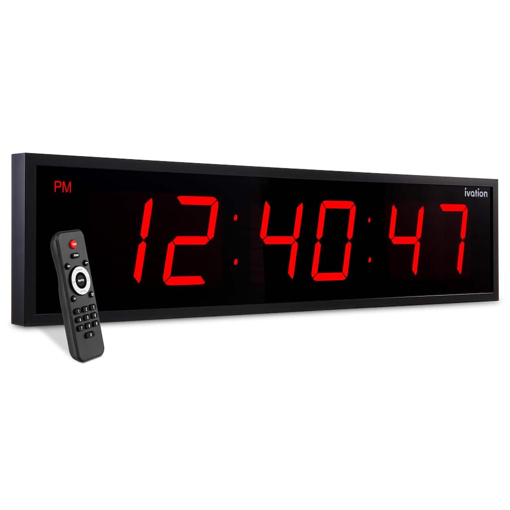 Ivation Large Digital Clock, Led Wall Clock with Stopwatch, Alarms, Timer & Remote, White