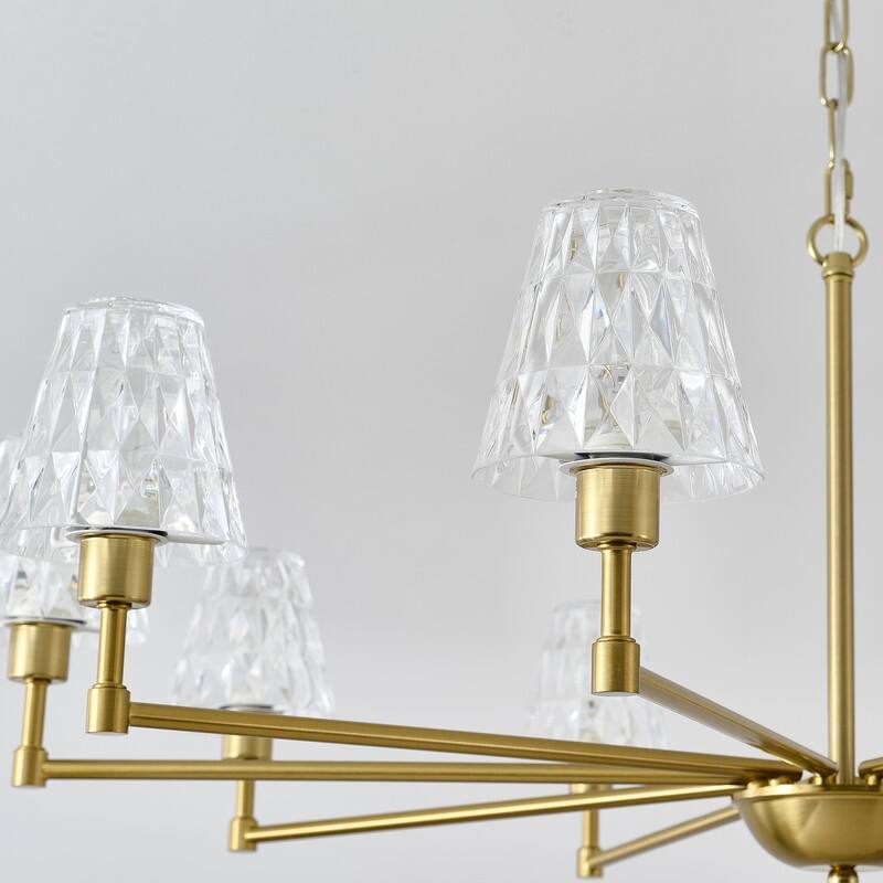 Adjustable Brass Chandelier Modern Mid-Century Pendant Light with Glass Shades for Dining Room Kitchen Island