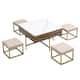 Modern Square Lift-Top Coffee Table Set with Storage & 4 Ottomans White & Walnut