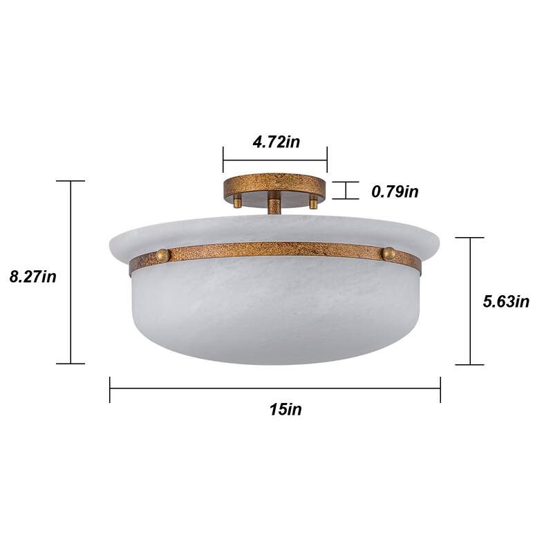 15'' W 3-Light Frosted Opal Glass Semi Flush Mount
