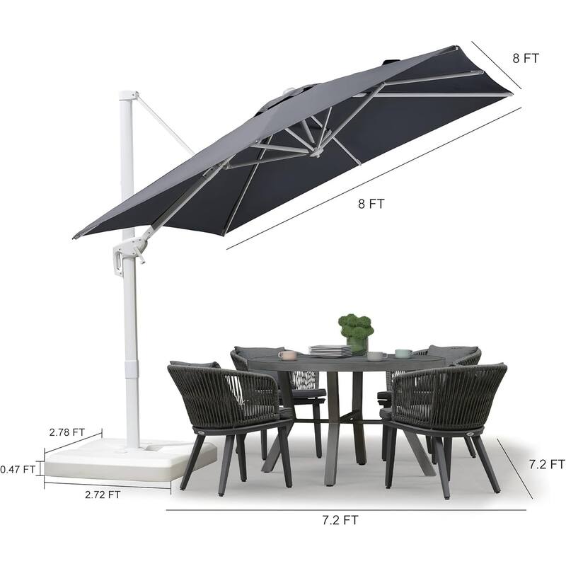 PURPLE LEAF White Square Cantilever Patio Umbrella With Base