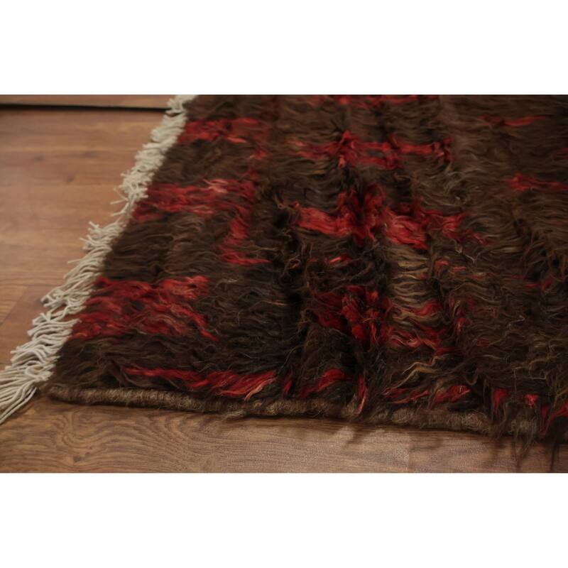 Hand Knotted Oriental 100% Wool Carpet Modern Tribal Brown Moroccan Area Rug - 9' 9'' X 6' 8''