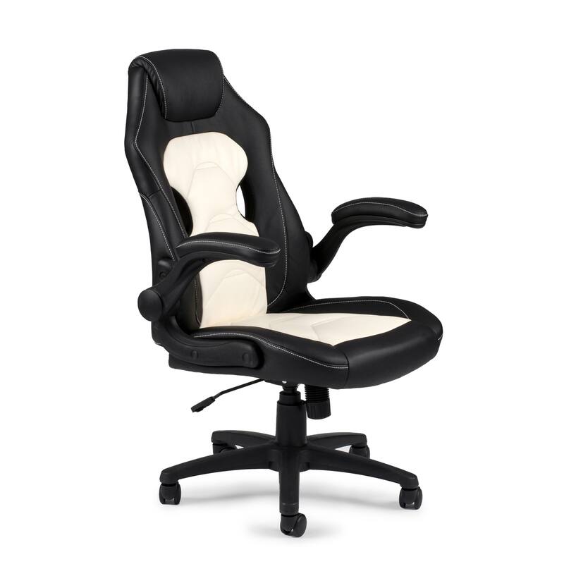 Asian Office Chair - Modern Faux Leather Desk Chair - Ergonomic Computer Chair - Black and White