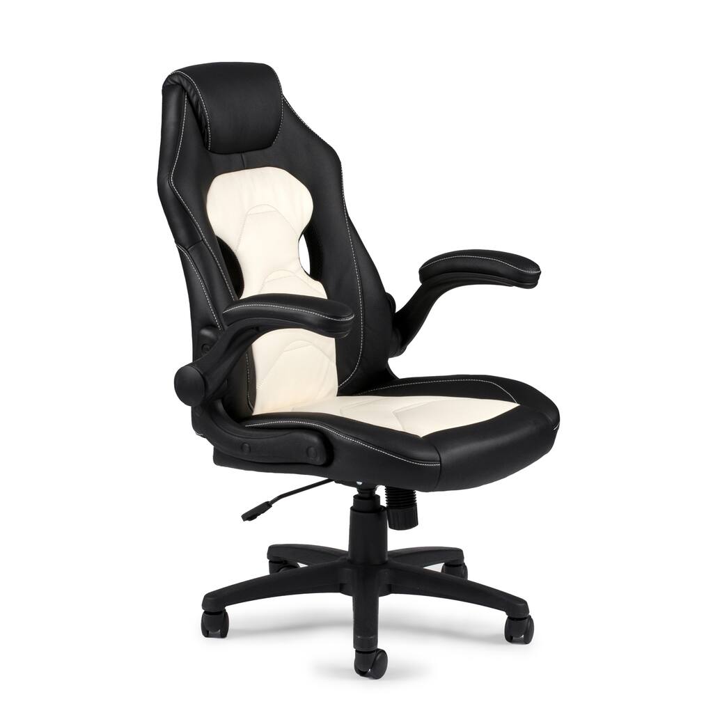Asian Office Chair - Modern Faux Leather Desk Chair - Ergonomic Computer Chair - Black and White