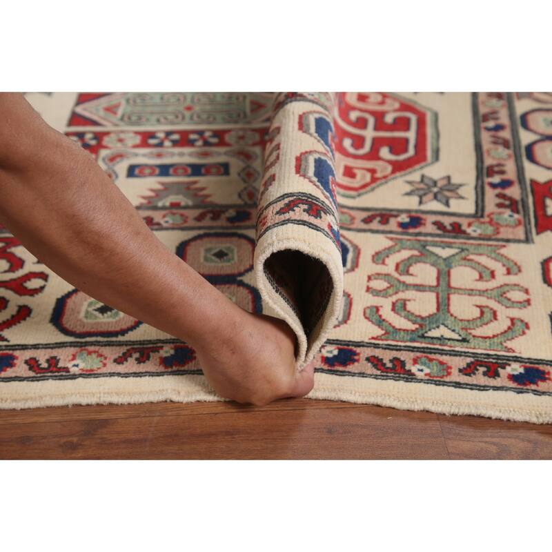 Hand Knotted Oriental 100% Wool Carpet Traditional All-Over Beige & Ivories Kazak Area Rug - 9' 7'' X 6' 6''