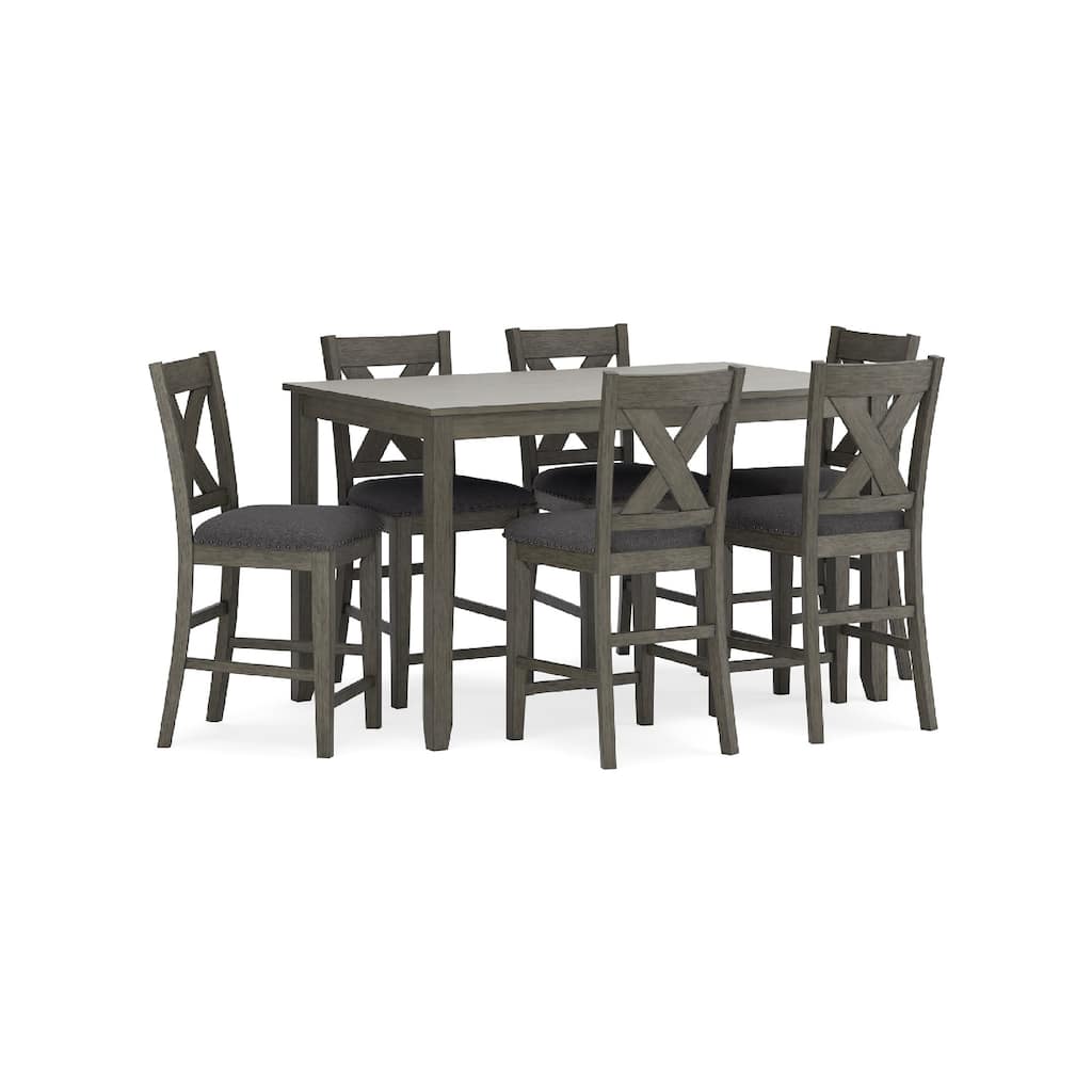 Caity 7pc Counter Height Dining Table Set with 6 Chairs, Gray Wash