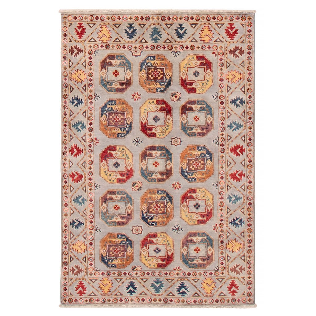 ECARPETGALLERY Hand-knotted Uzbek Ghazni Grey Wool Rug - 3'11 x 6'0
