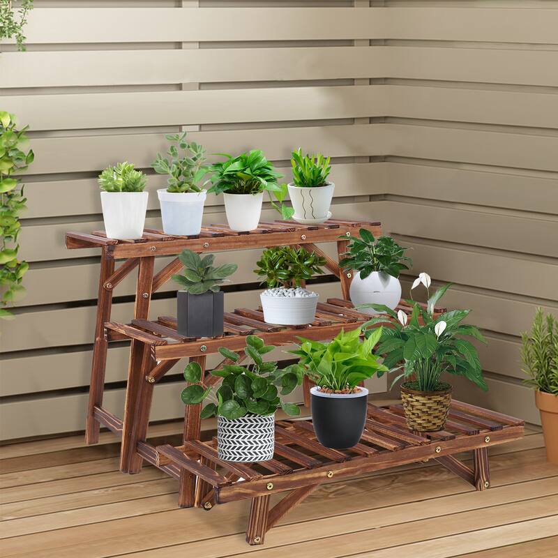 Flower Plant Display Rack Wood Plant Stand, set of 3