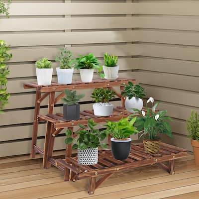 Flower Plant Display Rack Wood Plant Stand, set of 3
