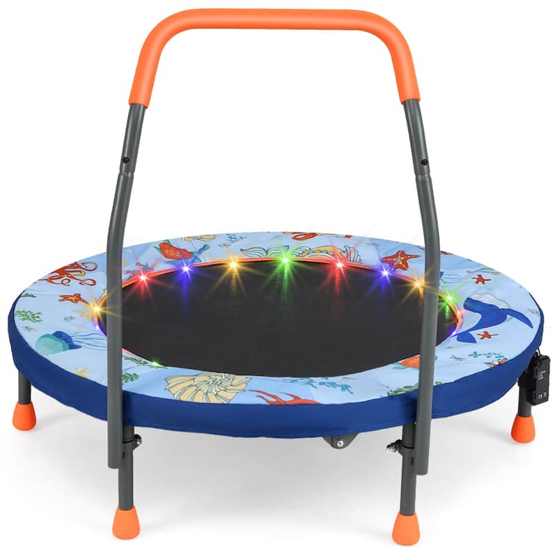 Foam Kids Trampoline with LED Lights, Foldable Frame and Handrail