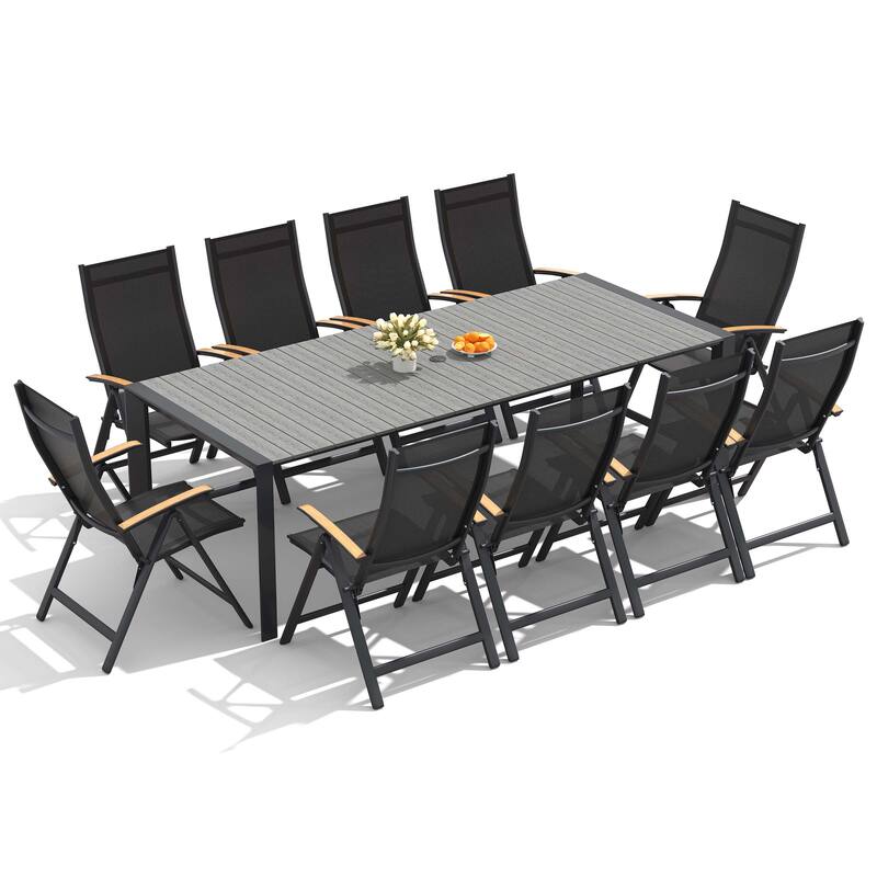 7/9/11-Piece Outdoor Dining Set Patio Aluminum Dining Table and Adjustable Folding Chairs