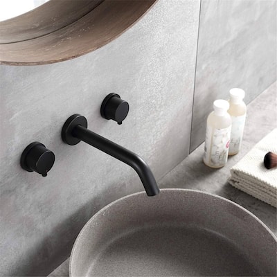 Wall Mounted Bathroom Sink Faucet 2 Handle Modern 8 Inch 3 Hole Bathroom Vanity Basin Lavatory Faucets Mixter Tap With Valve