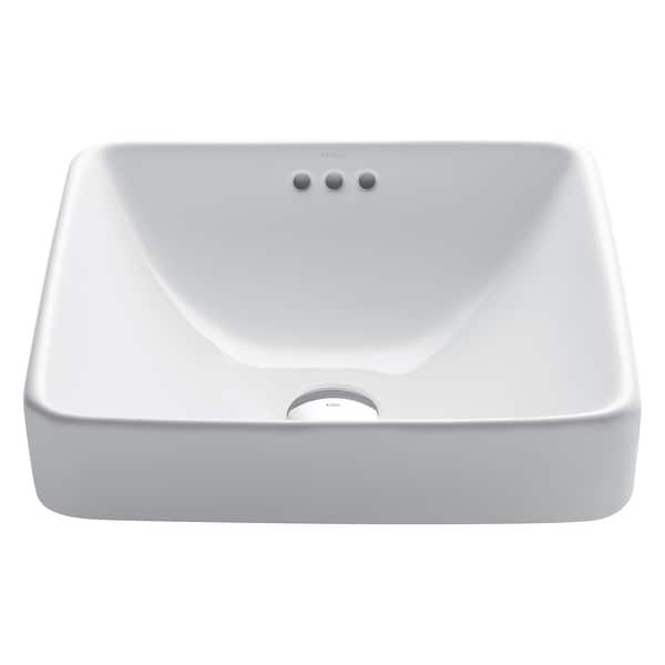 slide 2 of 15, Kraus Elavo 16 1/4 in Square Ceramic Semi-Recessed Bathroom Sink White