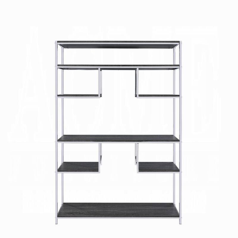 Rustic Grey Oak and Chrome 8-Shelf Bookshelf