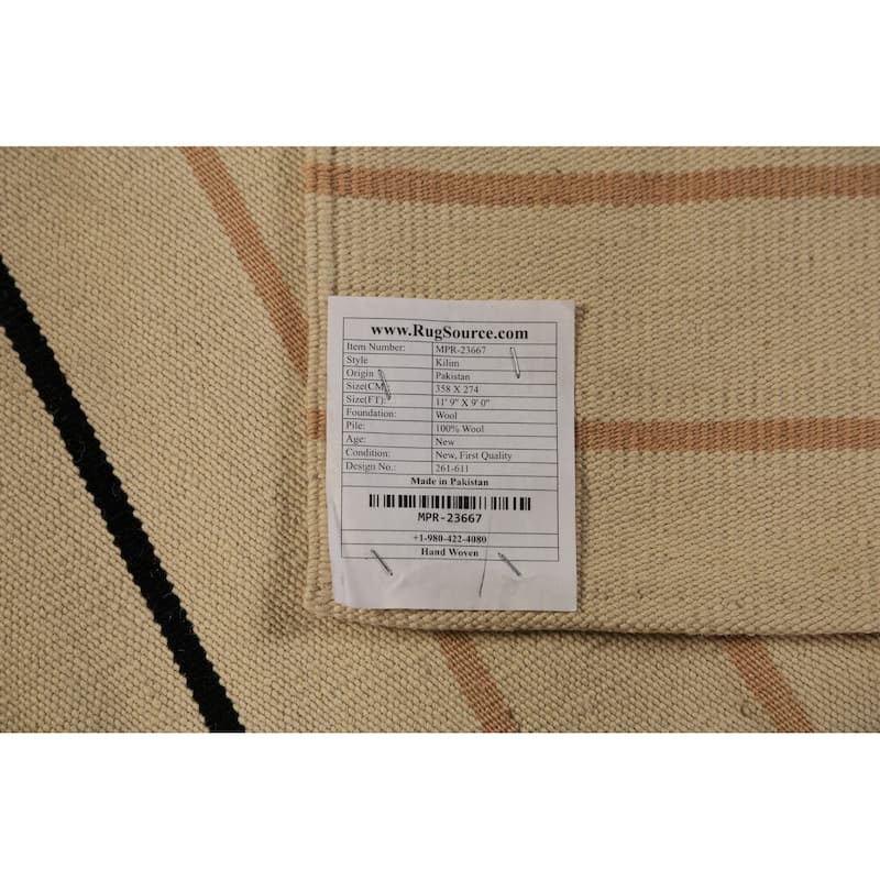 Striped Nomad Kilim Oriental Area Rug Handmade Wool Carpet - 9'0"x 11'9"