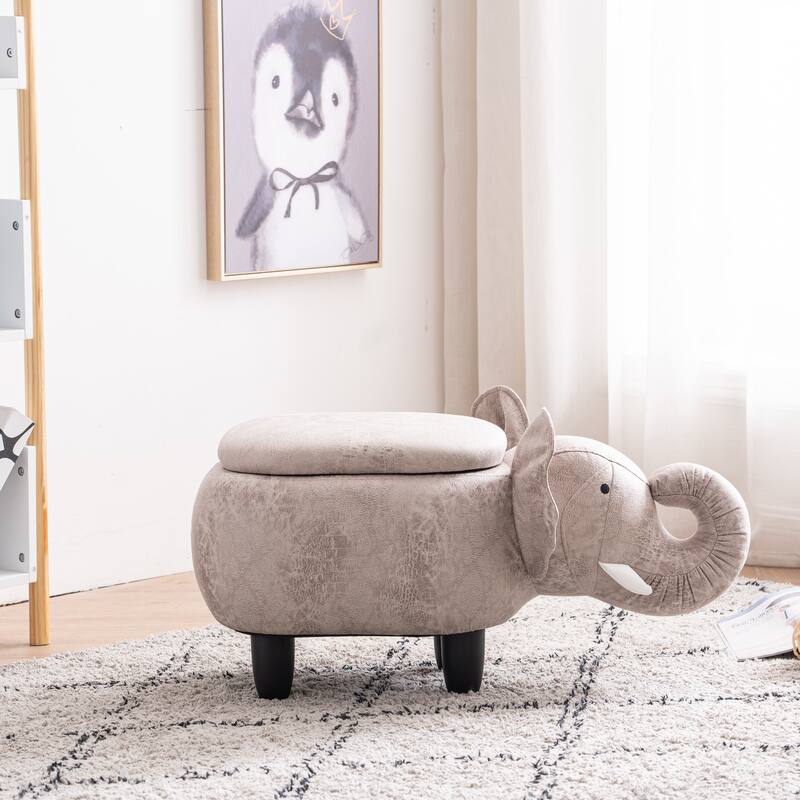Animal Elephant Storage Upholstered Kids Ottoman
