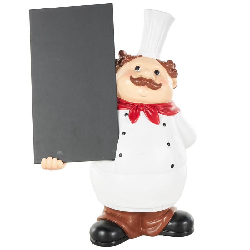 White Polystone Kitchen Decorative Figurine Chef Decorative Sculpture with Chalkboard - White