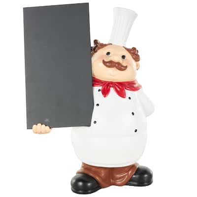 White Polystone Kitchen Decorative Figurine Chef Decorative Sculpture with Chalkboard