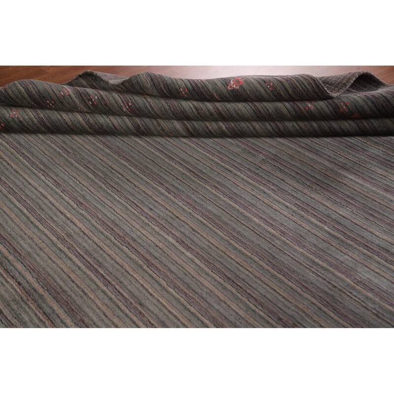Striped Gabbeh Area Rug Hand-Knotted Indian Wool Carpet - 8'9"x 11'8"