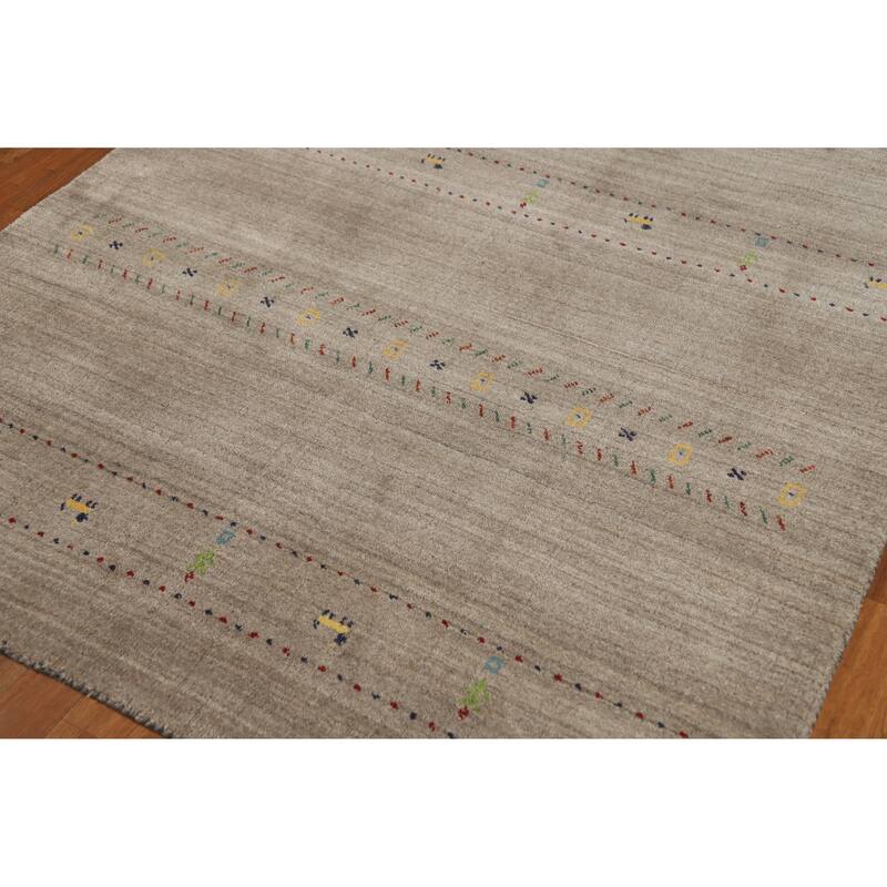 Hand Knotted Oriental 100% Wool Carpet Tribal Animal Pictorial Beige & Ivories Gabbeh Area Rug - 7' 9'' X 5' 1''